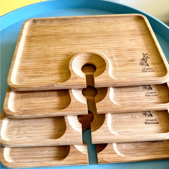 NWOT Bamboo Hors d'oeuvres Plate with Wine Glass Holder: Set 4 - Picture 9 of 13